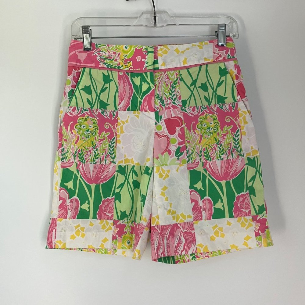 Lilly Pulitzer Derby Patch White Pink Green High-Rise Golf Cart Shorts 0 - Picture 2 of 9